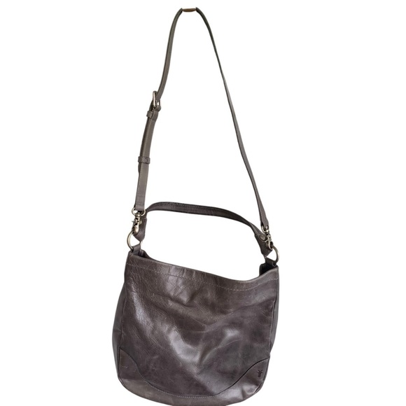 FRYE Melissa Washed Gray Leather Hobo Shoulder Bag Purse - Picture 5 of 10